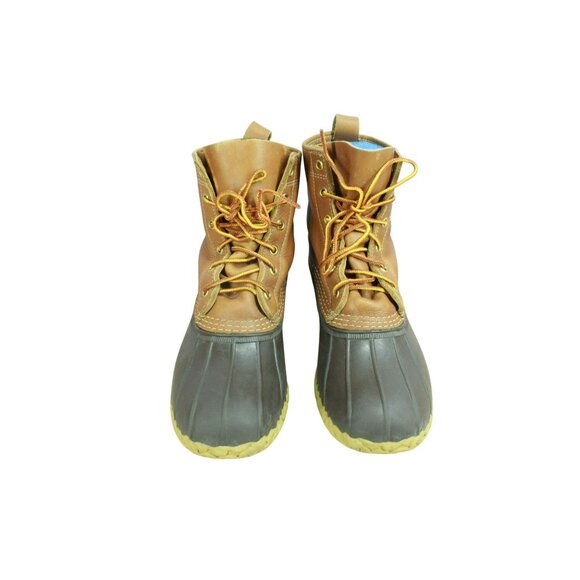 LL Bean Brown Leather 8" Lace Up Unlined Round Toe Ankle Duck Boots Size 9 M - Picture 5 of 9